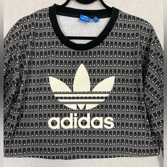 Farm Rio x Adidas Originals Pavao  Black white oversized sweatshirt Sz XS - Picture 4 of 11